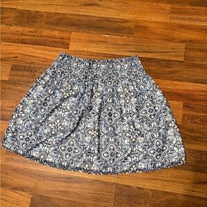 White House Black Market Blue and White Patterned Skater Skirt